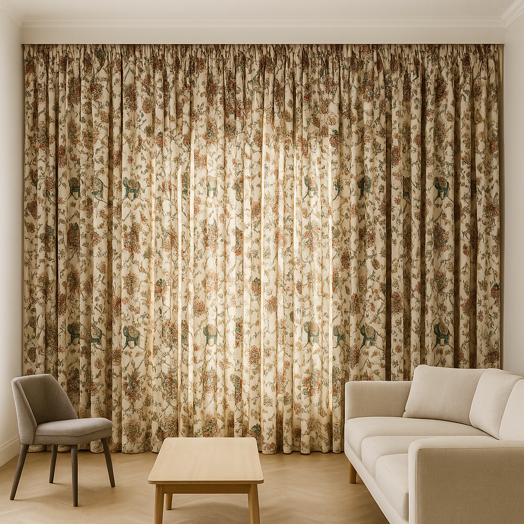 Elephant & Floral Organic Cotton Curtains – Custom Size, Blackout or Cotton Lined, Rod or Track Ready – Set of 2 or Single Panel