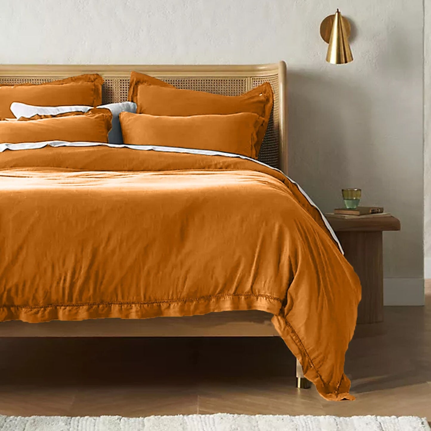 Embroidered Edge Mustard Yellow 100% Pure Linen | Linen Cotton Mix | 3 Piece Duvet Set | 4 Piece Sheet Set | Handmade | Pre-washed | Soft