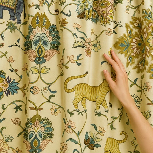 Elephant & Floral Organic Cotton Curtains – Custom Size, Blackout or Cotton Lined, Rod or Track Ready – Set of 2 or Single Panel