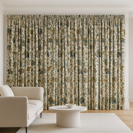 Elephant & Floral Organic Cotton Curtains – Custom Size, Blackout or Cotton Lined, Rod or Track Ready – Set of 2 or Single Panel