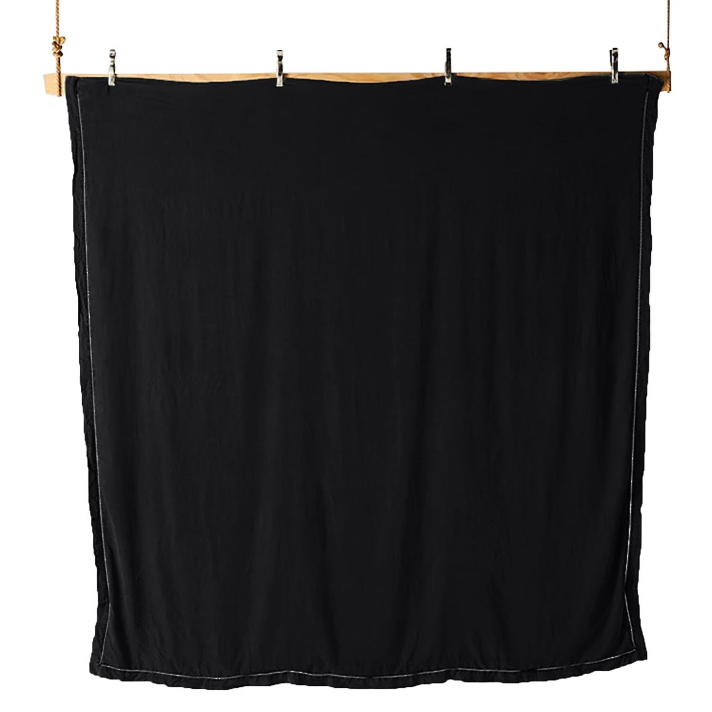 Embroidered Edge Pure Black 100% Pure Linen | Linen Cotton Mix | 3 Piece Duvet Cover Set | 4 Piece Sheet Set | Handmade | Pre-washed | Soft