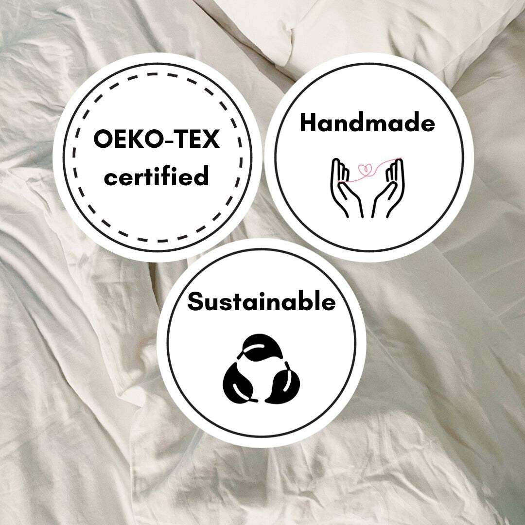 Embroidered Edge Light Grey 100% Pure Linen | Linen Cotton Mix | 3 Piece Duvet Cover Set | 4 Piece Sheet Set | Handmade | Pre-washed | Soft